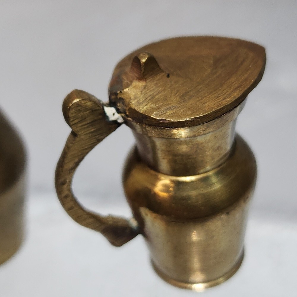 2 Vintage Miniature 2" Dollhouse Solid Brass Pitcher Set Made in India