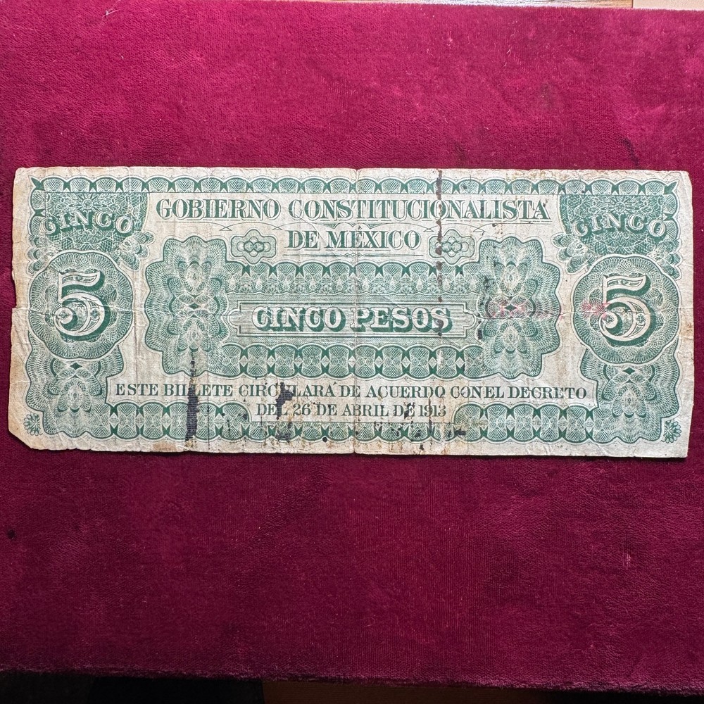 1913 Mexico 5 Pesos Note 33873