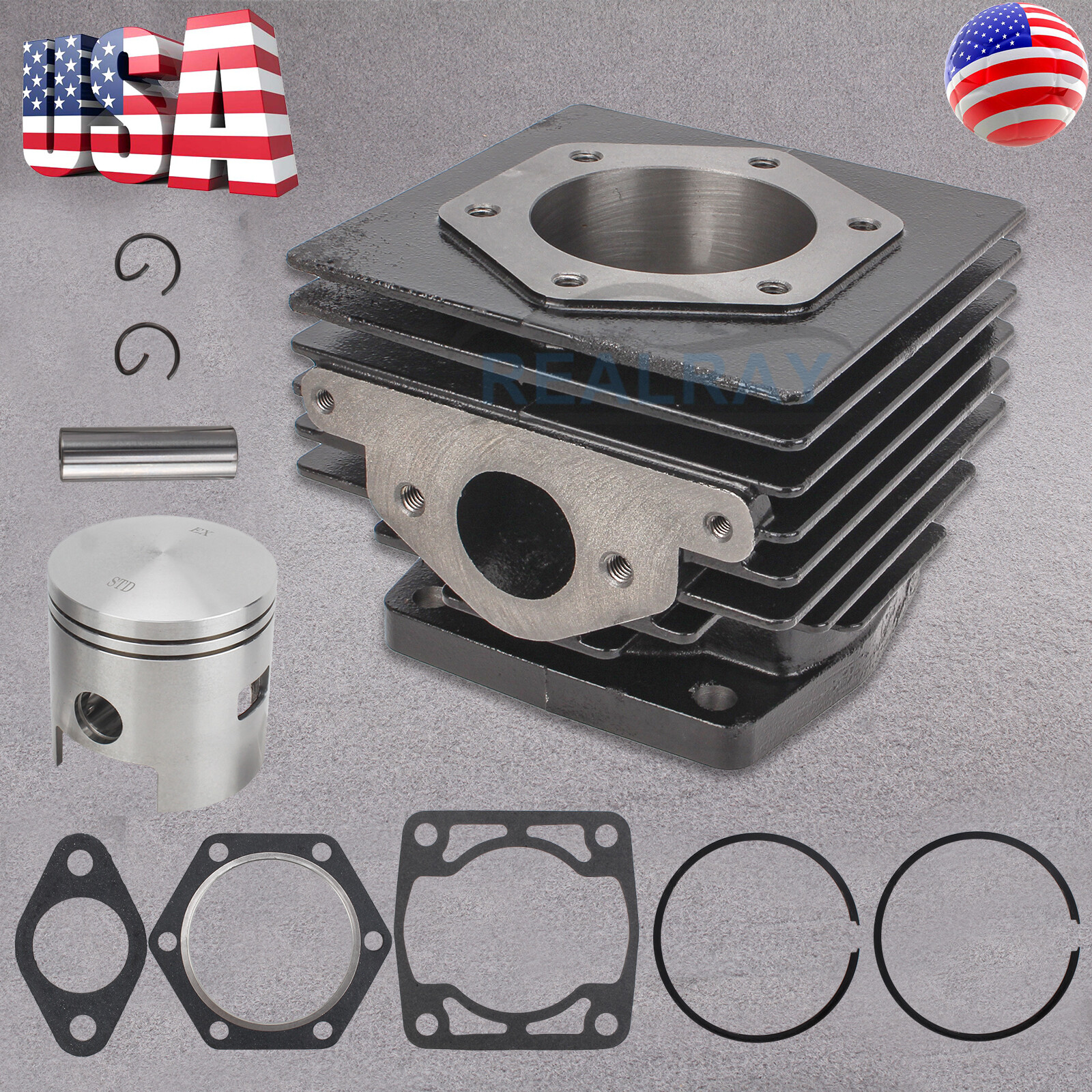 For 1976-1988 EZGO 2 Cycle Gas Golf Cart Top End Rebuild Kit Cylinder & Piston