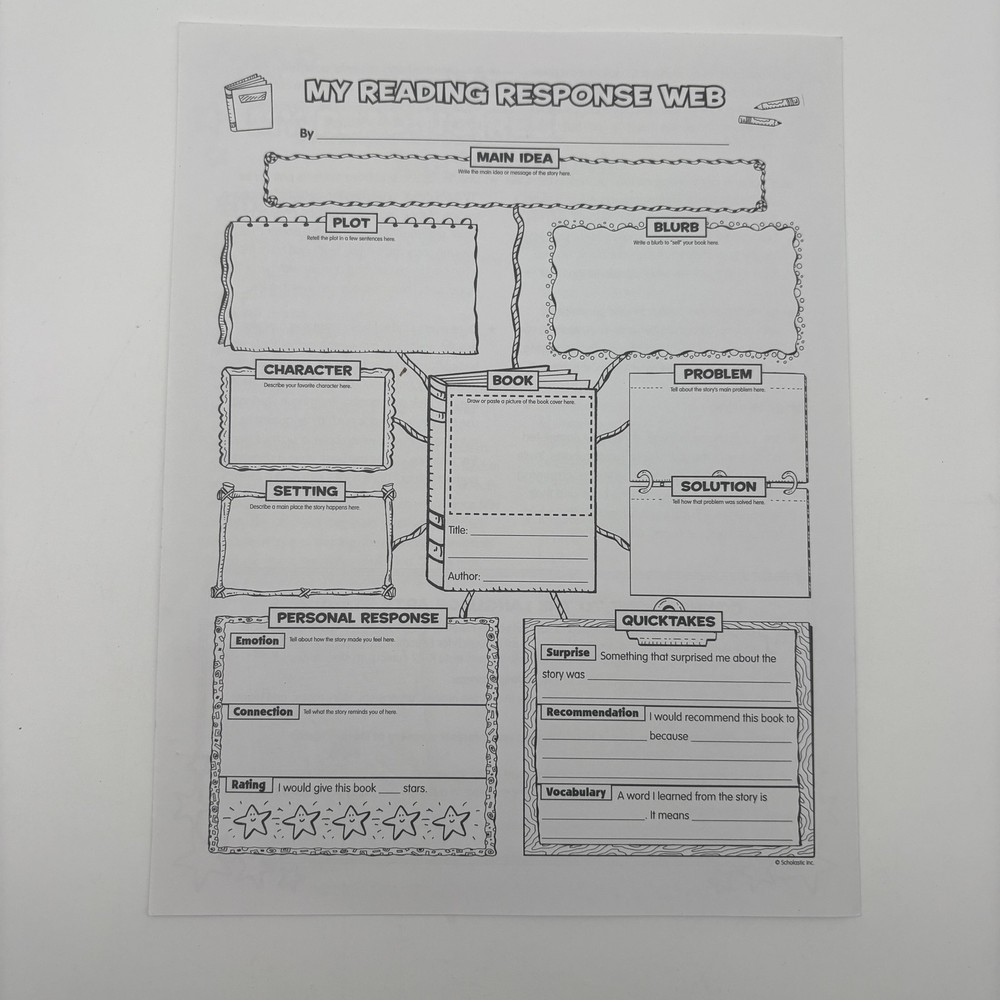 Scholastic My Reading Response Web Graphic Organizer Posters Guide Set White