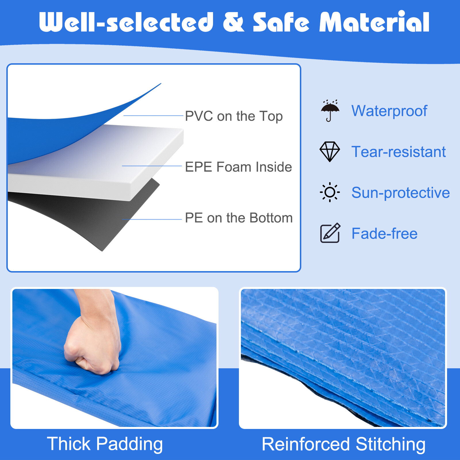 8/10/12/14/15/16FT Trampoline Replacement Safety Pad Universal Trampoline Cover