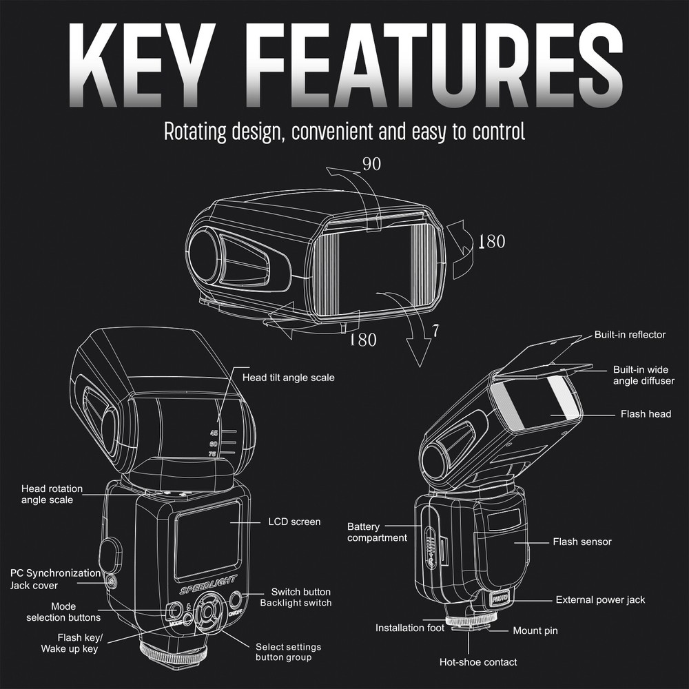 Universal Auto Flash w/ LCD Display by Ultimaxx - 8PC Accessory Bundle