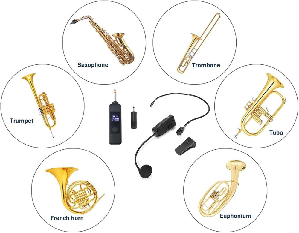 Wireless Saxophone Microphone System, Clip on Instrument Microphone Suitable