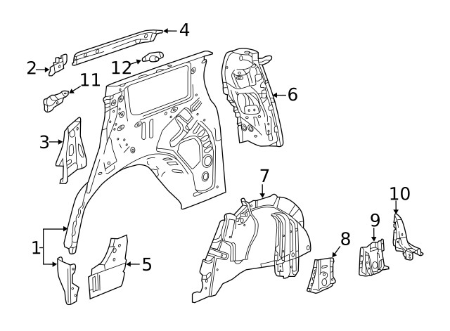 Genuine GM Driver Side Quarter Inner Panel Brace 22999523