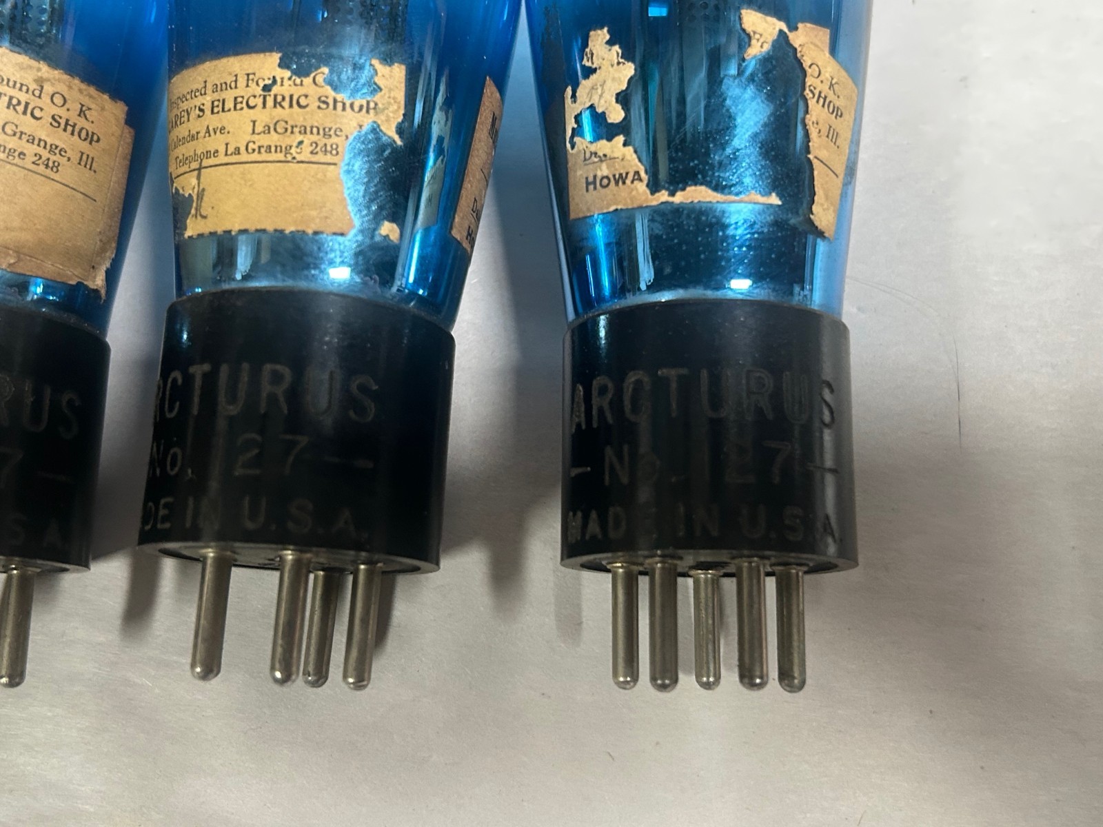 Lot Of "3" Vintage Arcturus Number 127 BLUE Electronic Vacuum Tube (A18)