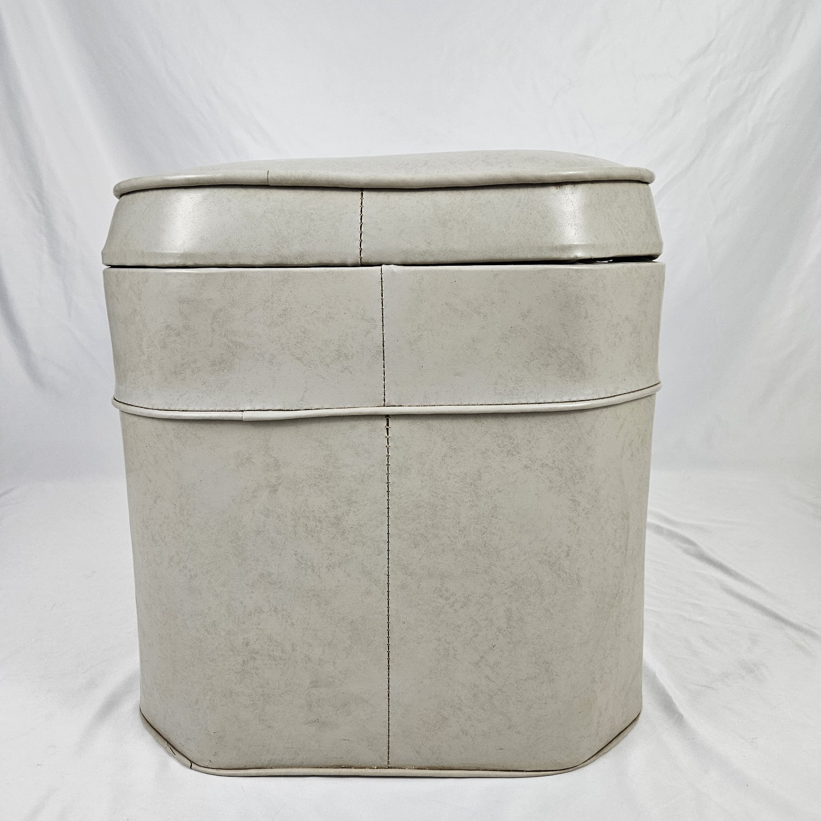 Vintage Storage Ottoman Footstool Bench Gray Naugahyde Boho Mid-Century