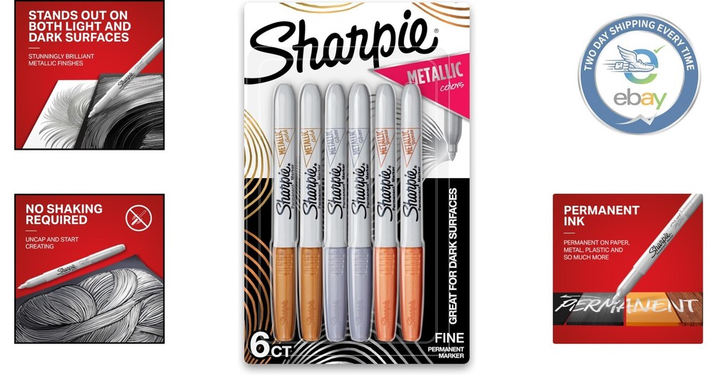 Vibrant Sharpies 6 Count Fine Point Metallic Permanent Markers for Creativity
