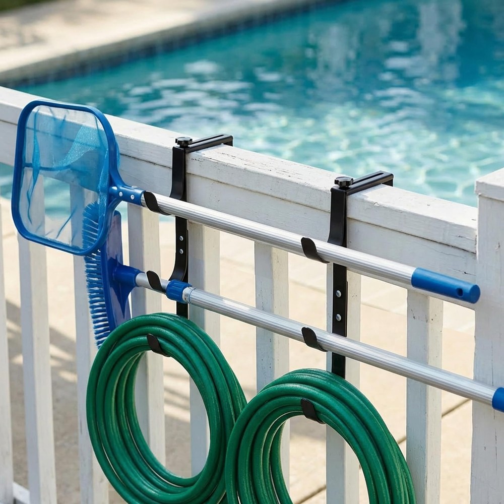 2 Pcs Three-layer Pool Fence Hooks for Pool Equipment, Adjustable Pool Pole H...