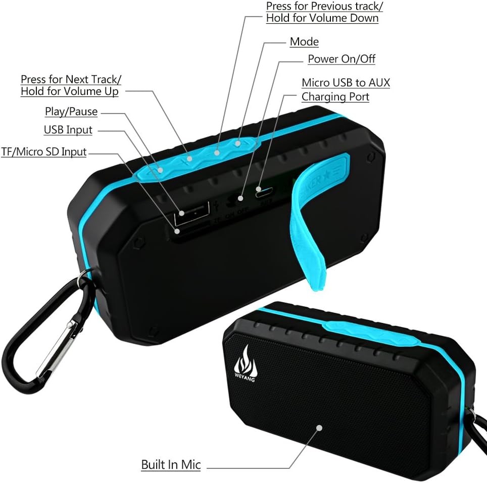 WEYANG Portable Bluetooth Speaker,IP65 Waterproof Wireless black