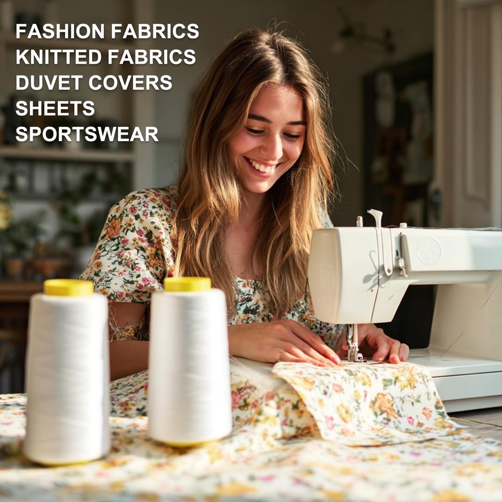 Sewing Thread Cone Set, 2 Pack Serger Thread, 3000 Yards Each, All Purpose Th...