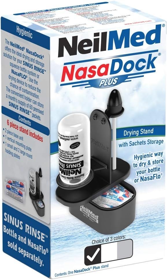 NasaDock Plus: Versatile Black Stand for Neti Pot & Sinus Rinse Packets Storage