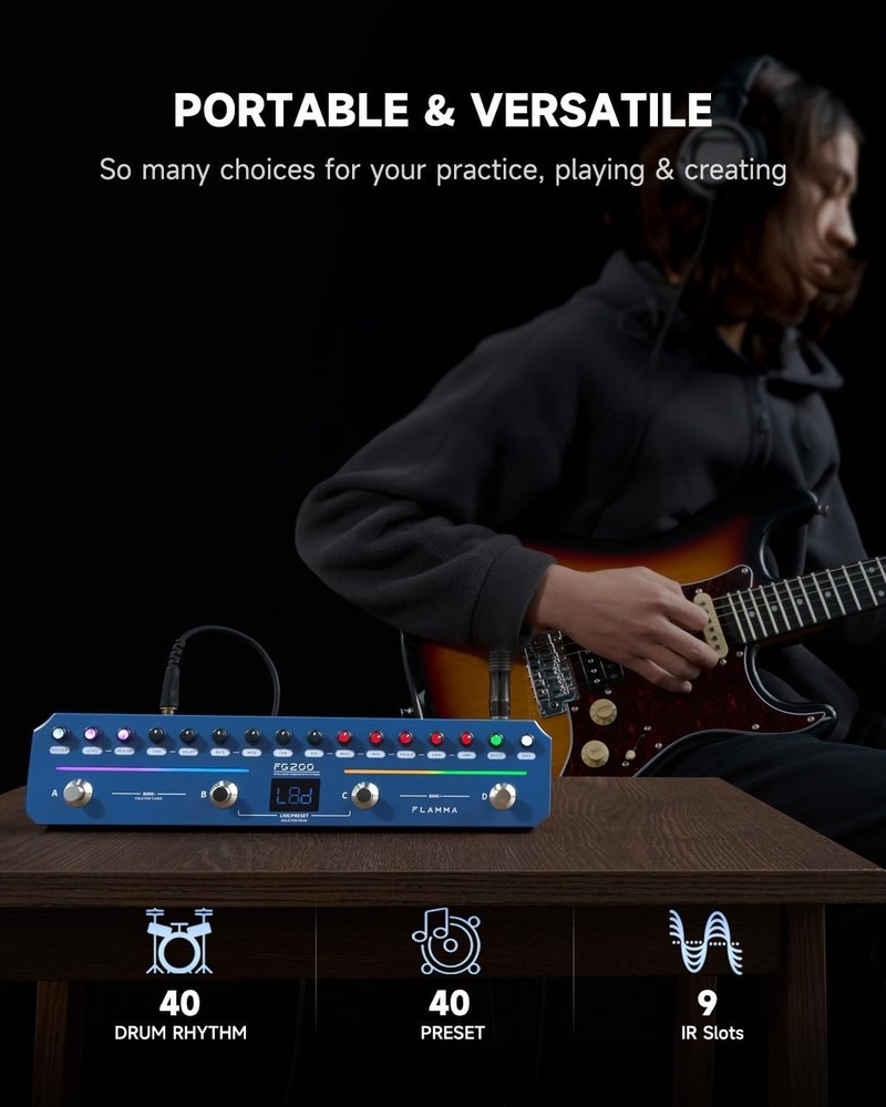 Creative Guitar Effects Processor with 7 Modules & Built-in Drum Machine - Blue