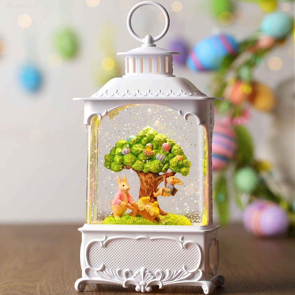 Easter Snow Globe Lantern Bunny Tree with Timer, USB and Battery Powered, Eas...