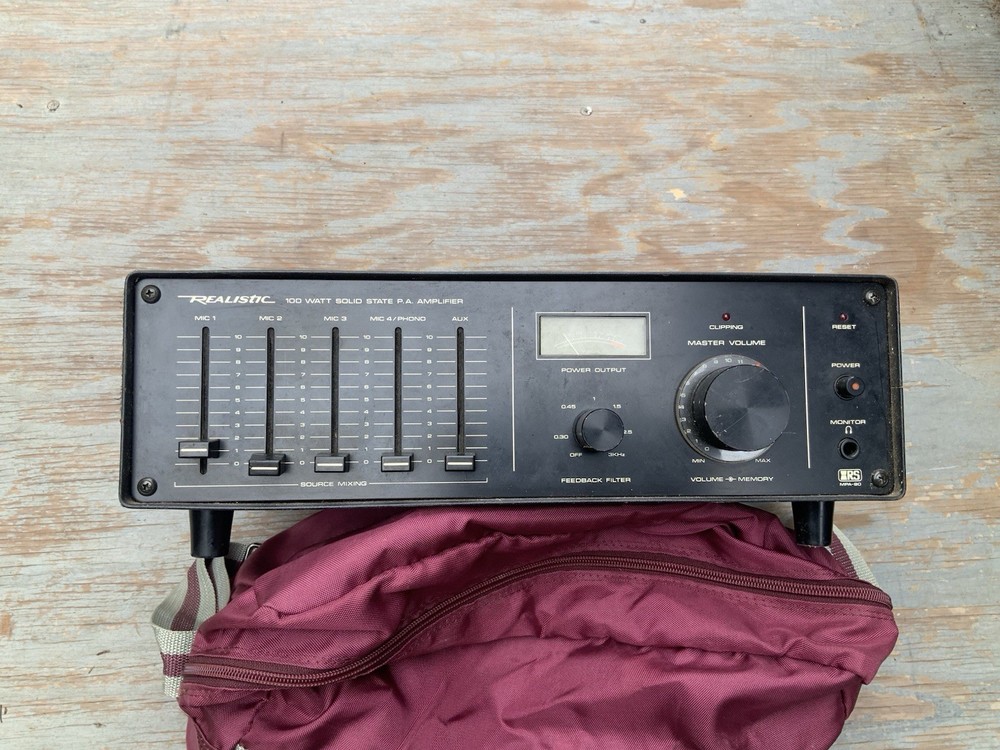 Realistic MPA-90, 100 Watt Solid State P.A. Amplifier Black 5 Channel Mic Inputs