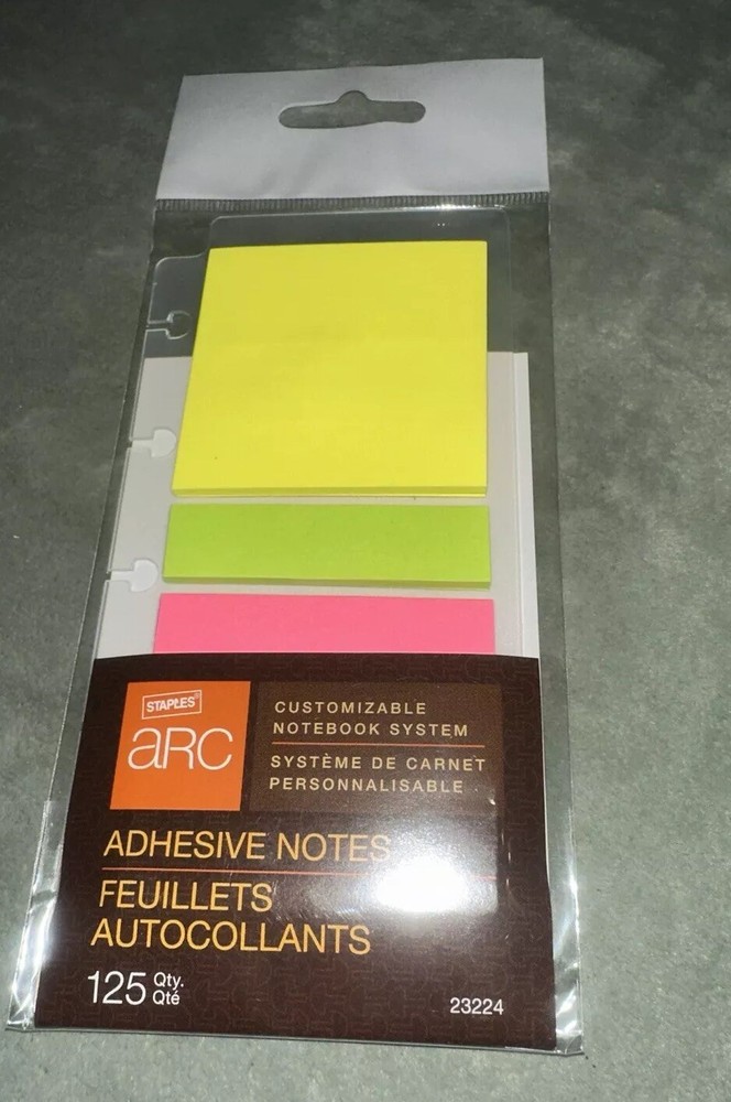 Staples Arc Adhesive Sticky Notes Customizable Notebook System 125 Pcs 2.5x5.5”