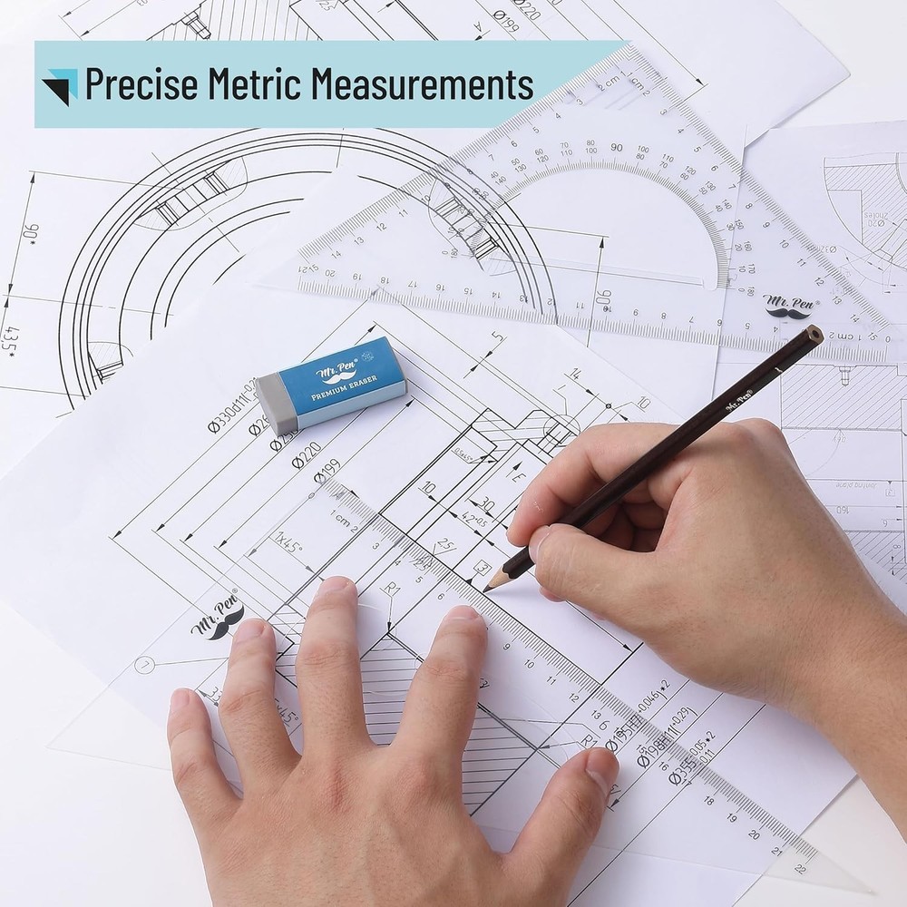 Versatile Drawing Ruler Set: 2 Triangular Rulers with Protractor for Precision
