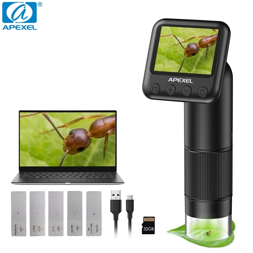 APEXEL Pocket Handheld 800X Microscope Digital Microscope Camera LCD Screen USB