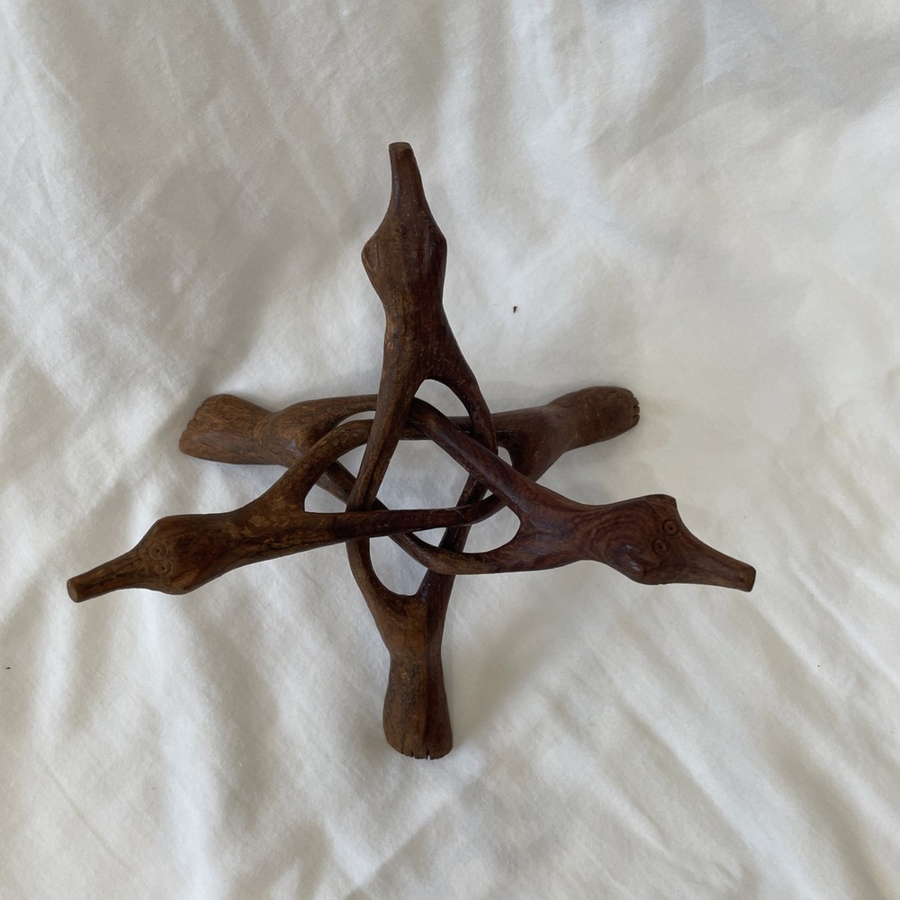 Hand Carved Wooden Interlocking Tripod
