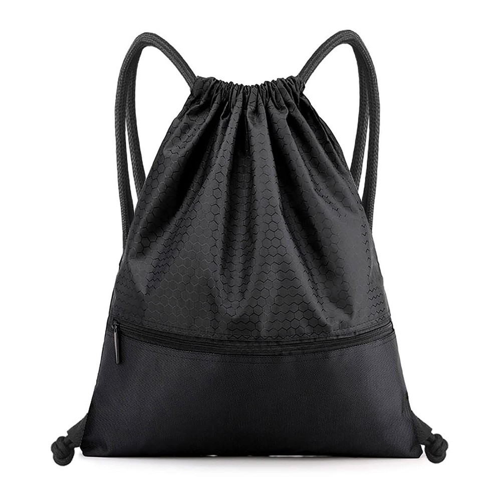 Drawstring Backpack Bag, Waterproof Draw String One Size, Black, Upgraded