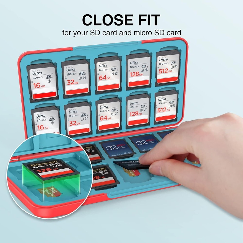 Portable Memory Card Case for 20 SD & 20 Micro SD Cards - Lightweight Red Holder