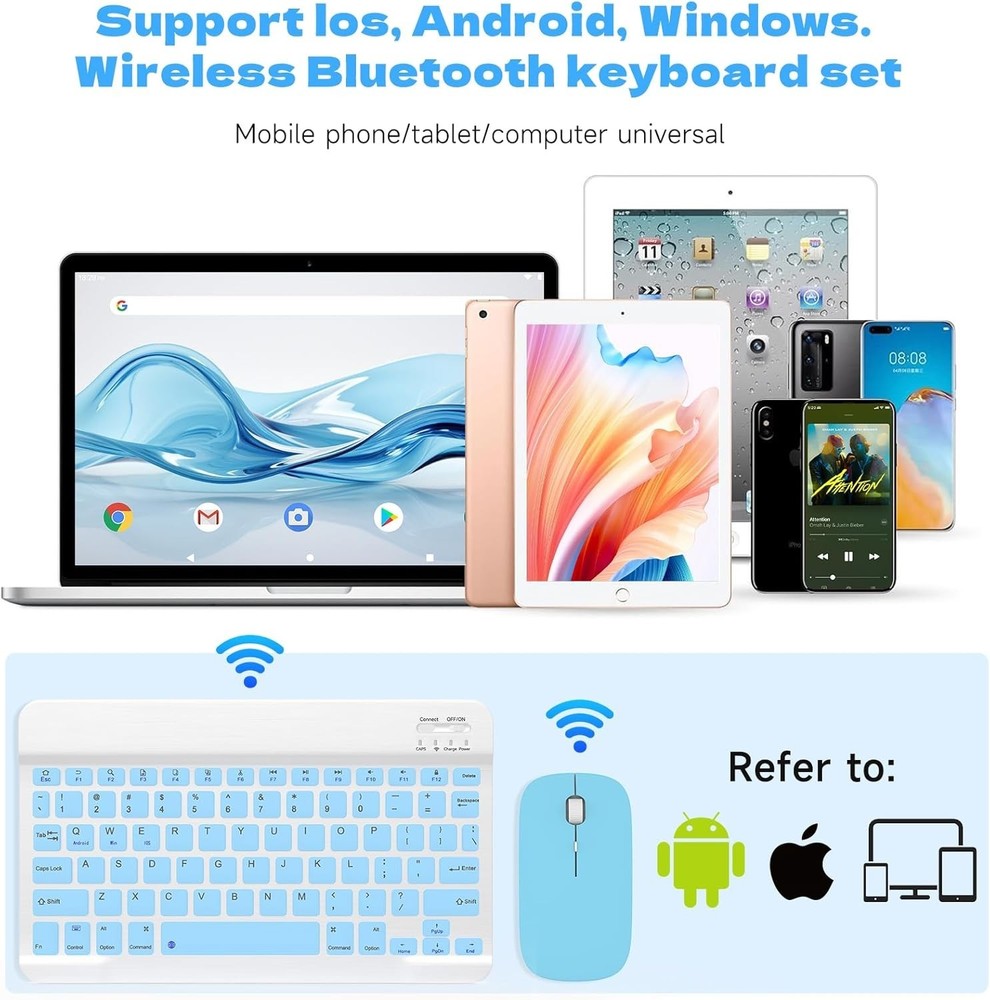 Ultra-Slim Bluetooth Keyboard and Mouse Combo Rechargeable Portable Wireless ...
