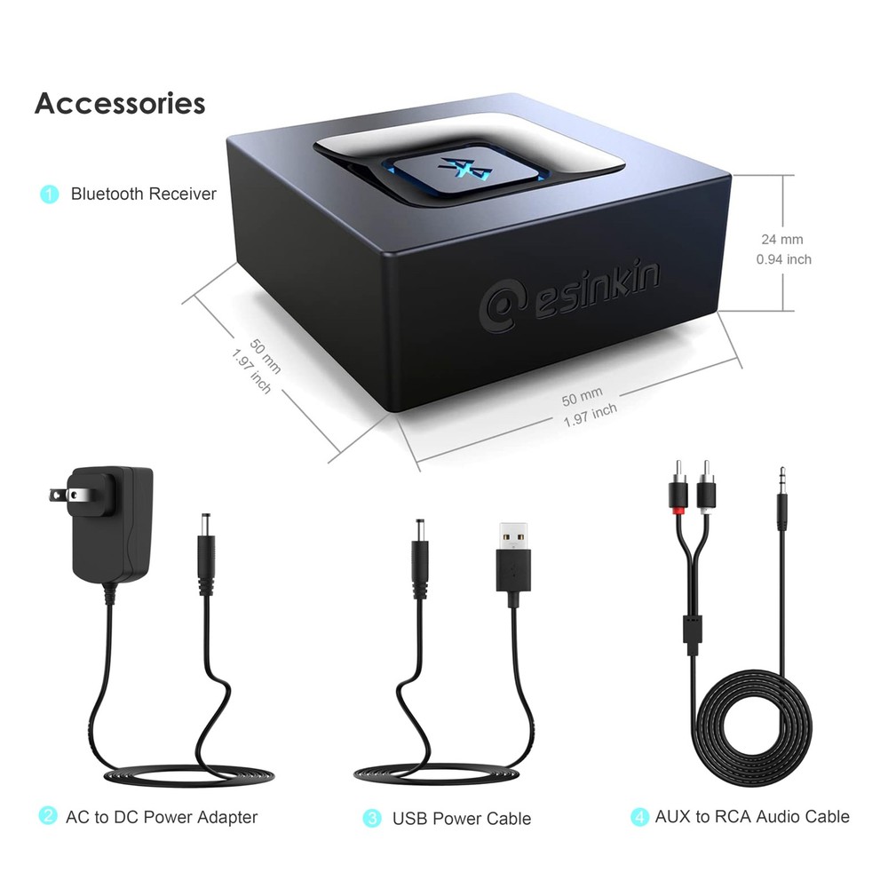 Bluetooth Audio Adapter for Music Streaming Sound System, Esinkin Black