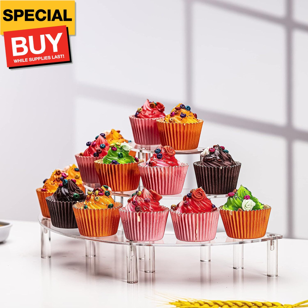 2 Pack 3 Tier Clear Acrylic Display Riser, Half Moon Cupcake Stand, Perfume Orga