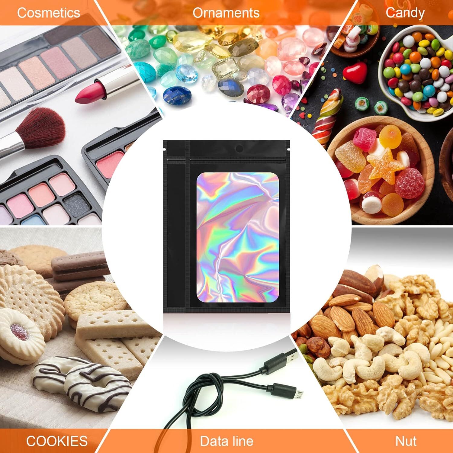 100/200Pcs Holographic Mylar Foil Bags Smell Proof Resealable Zip Seal Pouches