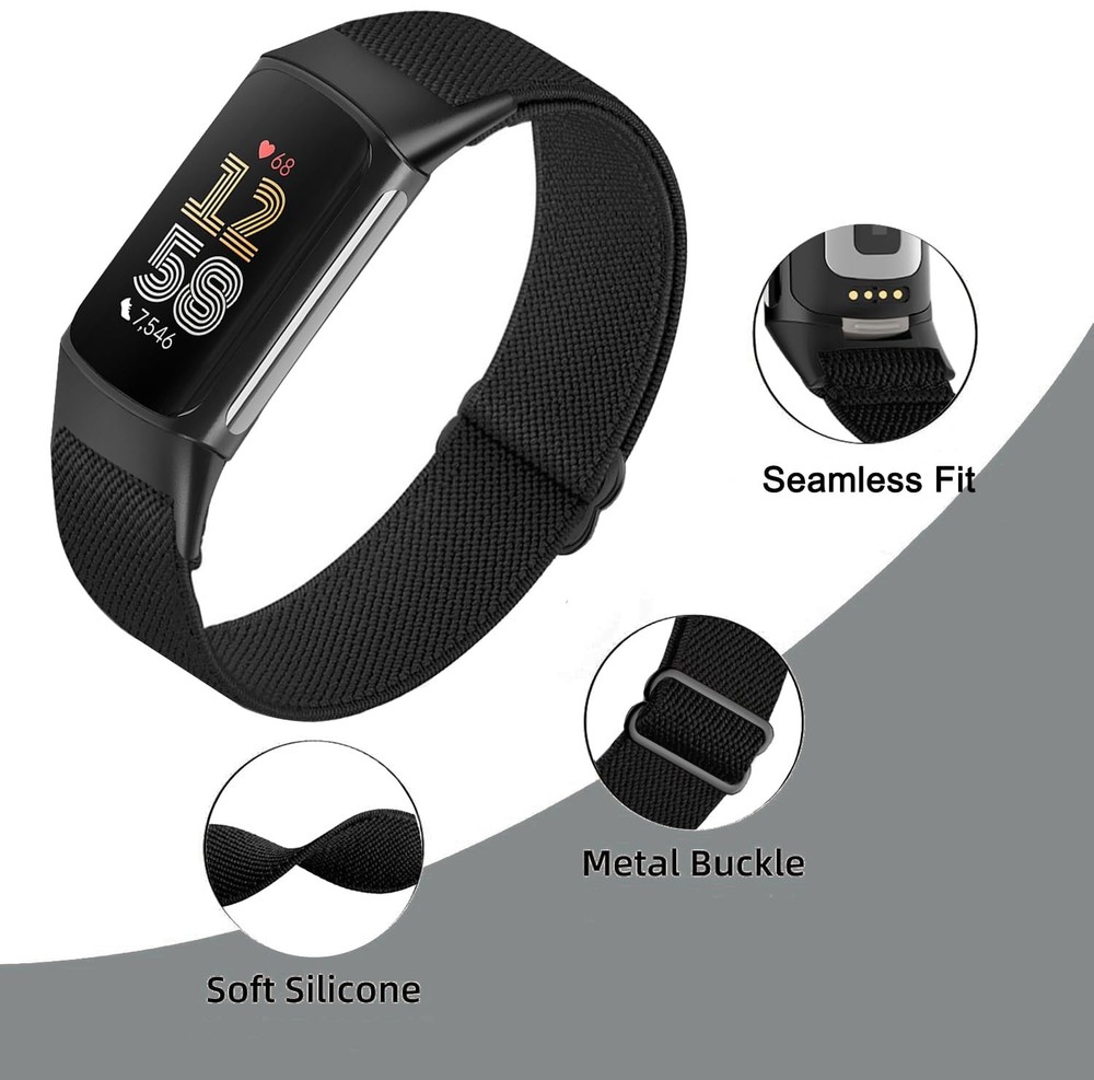 5-Pack Nylon Elastic Watch Bands for Fitbit Charge 5/6 Loop Strap