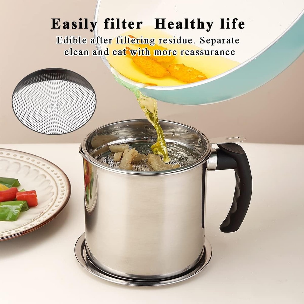 Bacon Grease Container Oil Storage With Strainer