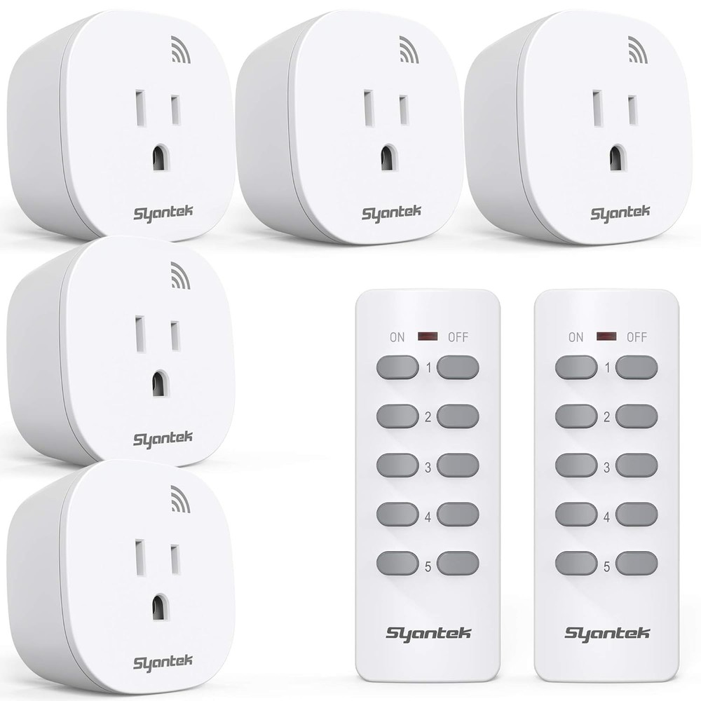 Remote Control Light Switch Kit with 5 Outlets & 2 Remotes, 100 ft Range