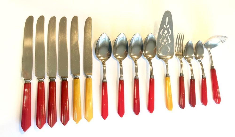 Bakelite Catalin 15 pc Partial Set Multicolor Flatware 1930's #4