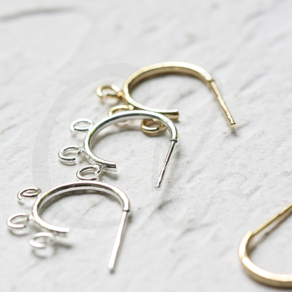 2 Pieces Premium Plated Brass Earring Post - C Shape - 16mm (4517C)