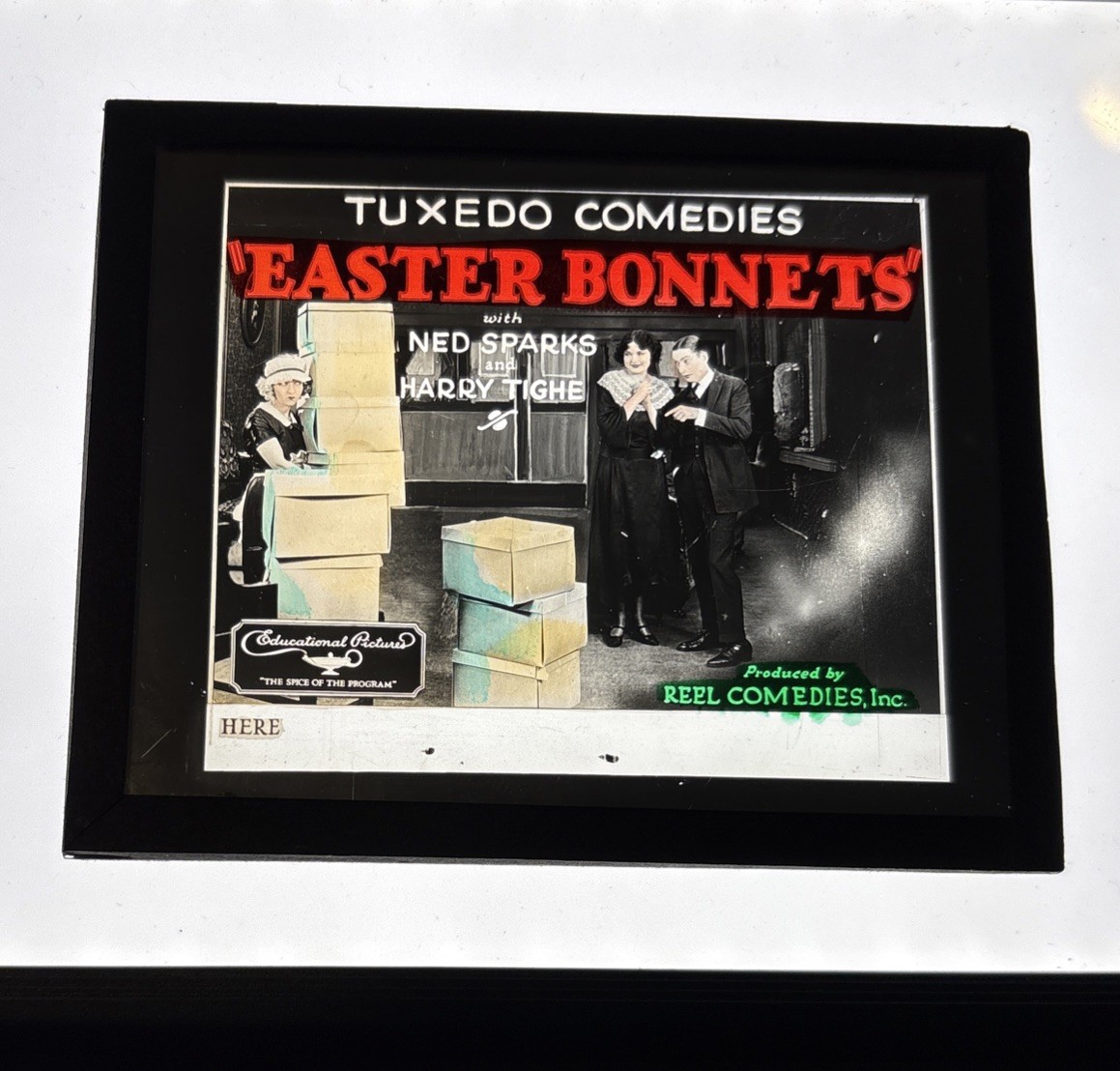Vintage Magic Lantern Glass Theater Slide 1923 * EASTER BONNETS *Ned Sparks