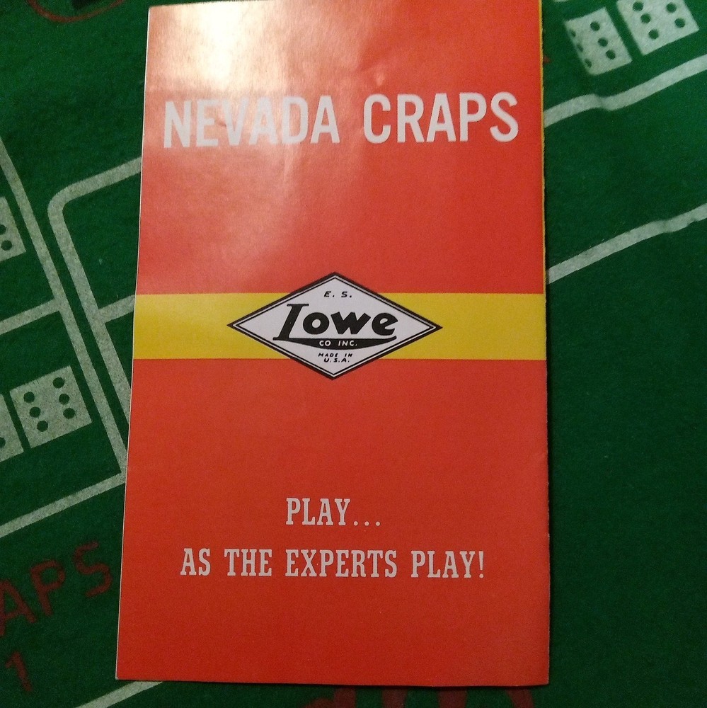 Vtg. E.S. Lowe Nevada Craps Layout Cloth, Dice, Book.