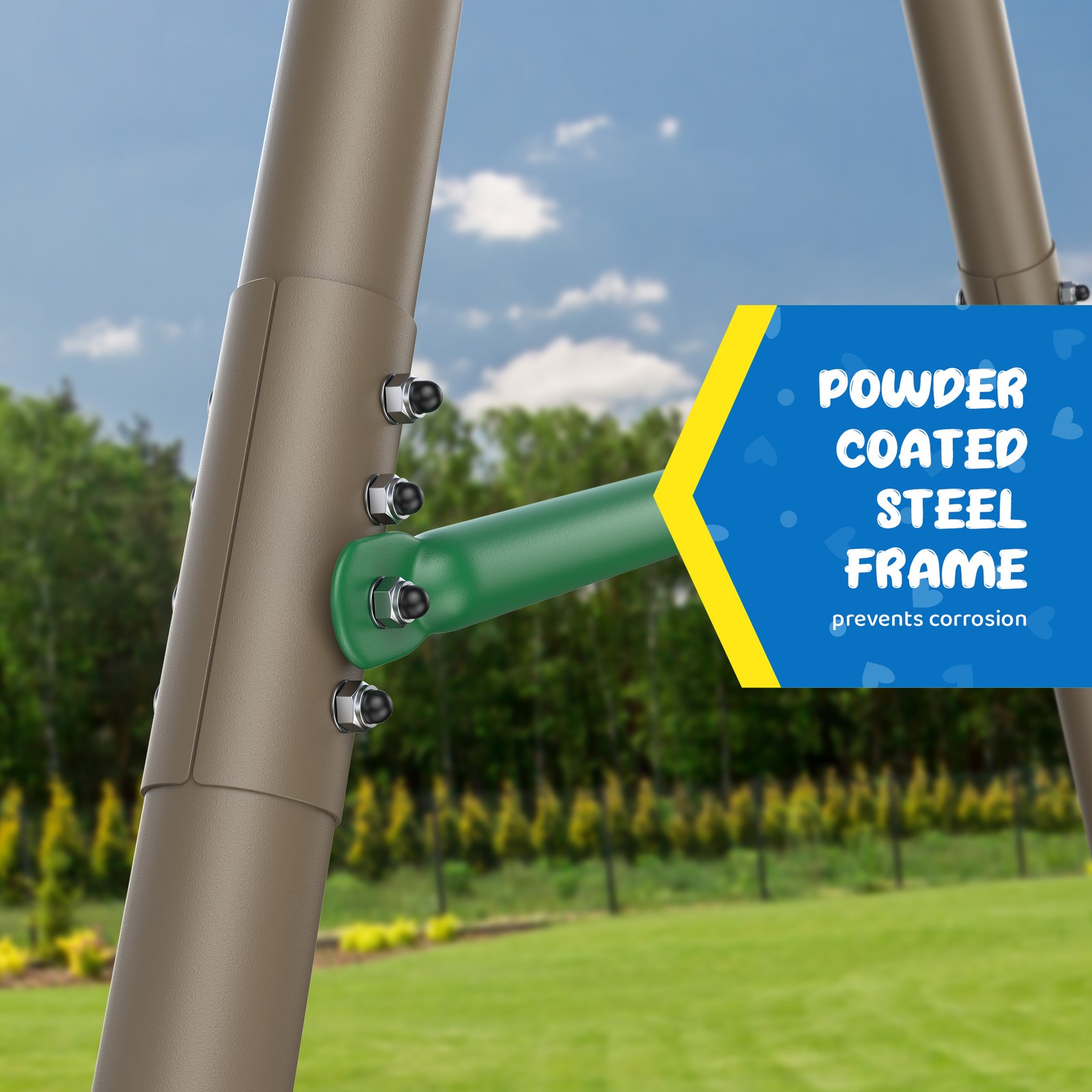 Hapfan 600lbs 7.3ft Tall Heavy Duty Metal Swing Set with 3 Swings Kids Backyard