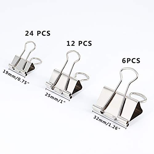 Binder Clips Paper Clamps, Assorted Sizes Set (Small, Medium, Large) for Silver