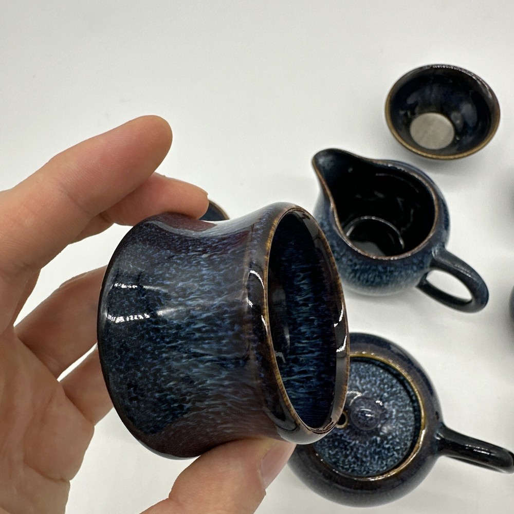Tenmoku Tea Set - Blue - Missing One Cup