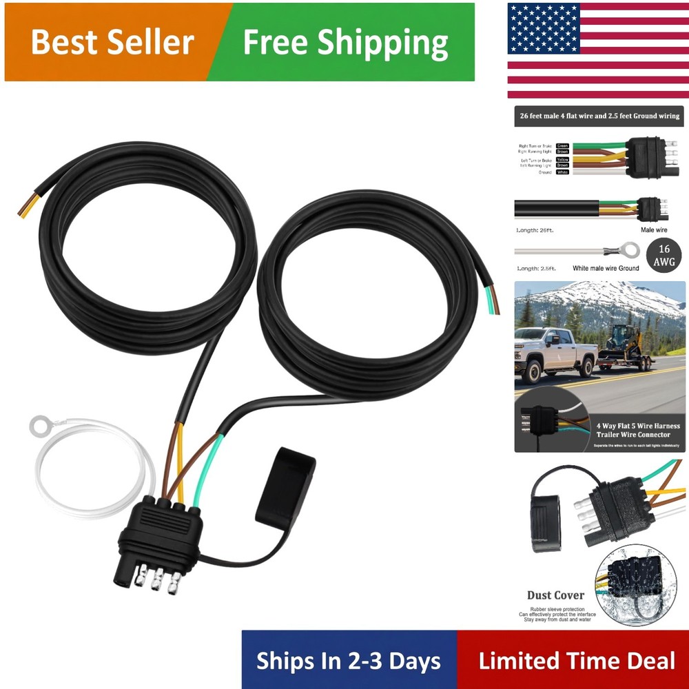 26FT 4-Way Flat Trailer Connector Kit for RVs and Multi-Purpose Trailers