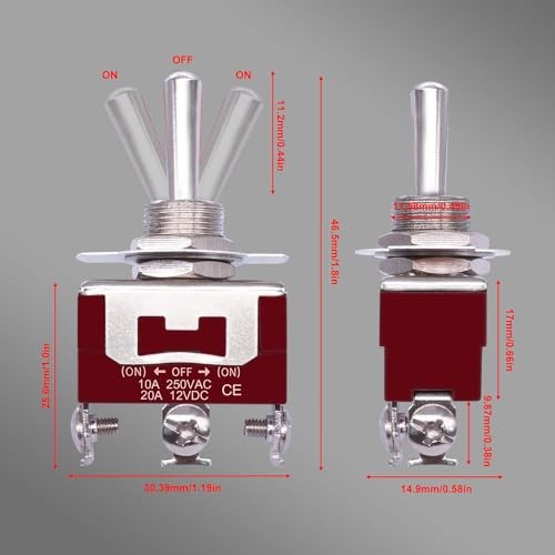 4pcs Waterproof Momentary Toggle Switch 20A-12VCC/10A ON-OFF-ON Momentary