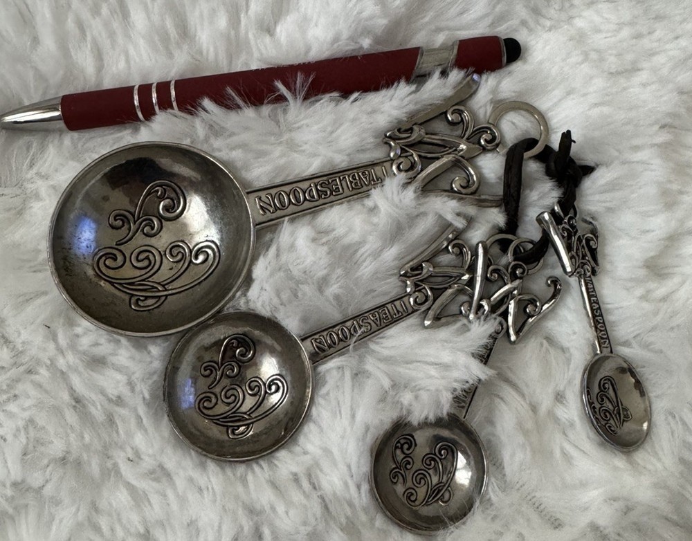 Silver Measuring Spoons Initial J Spiral Design Kitchen Decor