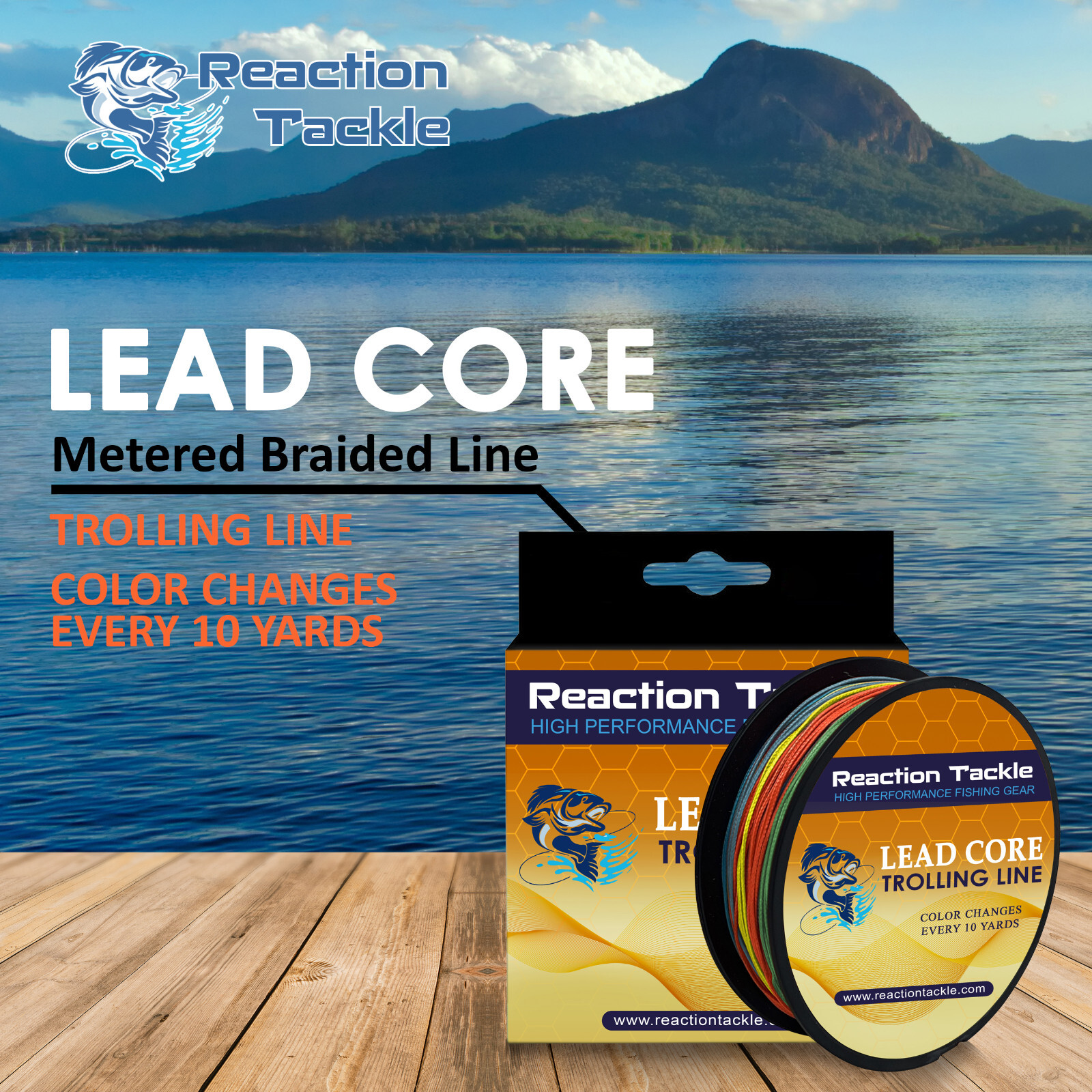 Reaction Tackle Lead Core Metered Trolling Braided Line Color Change Every 10yds