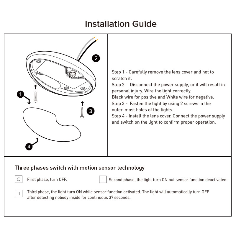 Black 12V LED Motion Sensor Light RV Boat Ceiling Down Light Fixture Switch UL