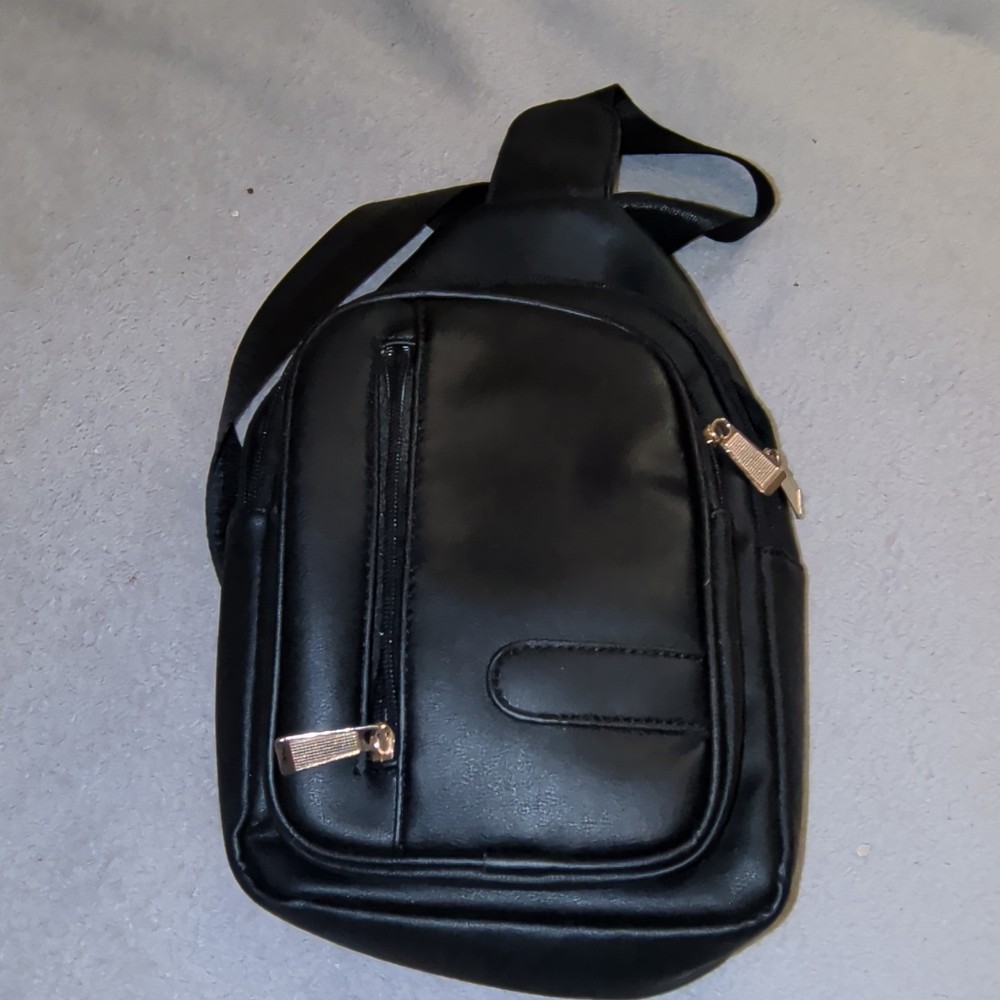 Black Belt Bag Sling Crossbody, Zip Closure Outer Pockets, Adjustable Strap