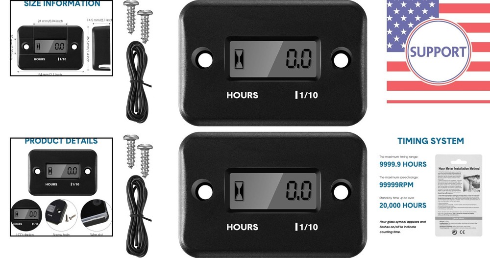 2-Pack Waterproof Inductive Hour Meters for Gas Engines - Durable & Reliable