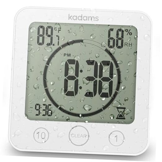 Shower Clock Waterproof Bathroom Timer – Digital Wall Clock with White