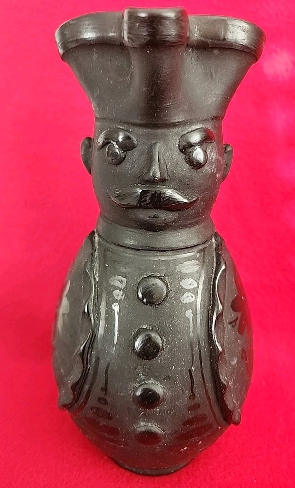 Anthropomorphic Black Glazed Terracotta Servant Uniform Pitcher Planter Signed