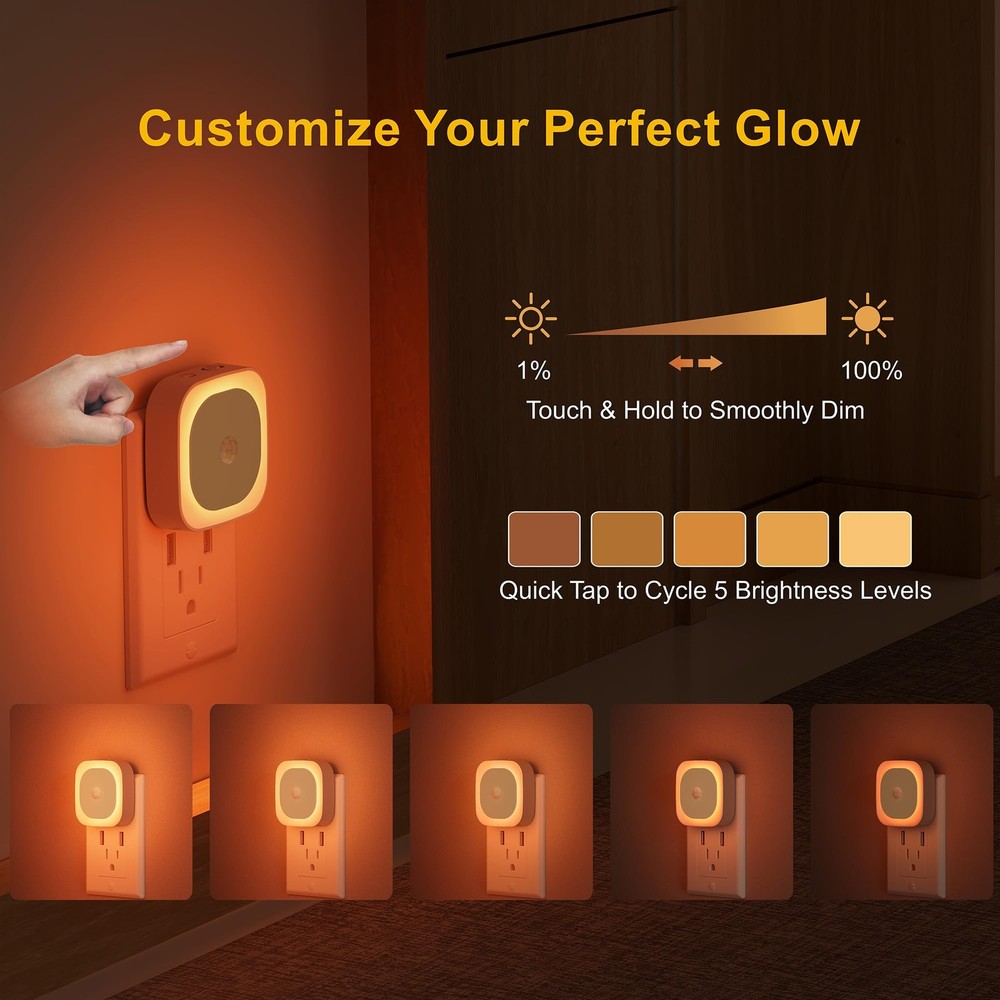 2 Pack Plug in Night Light with Motion Sensor & Dusk to Dawn Sensor, 3 Sensor...
