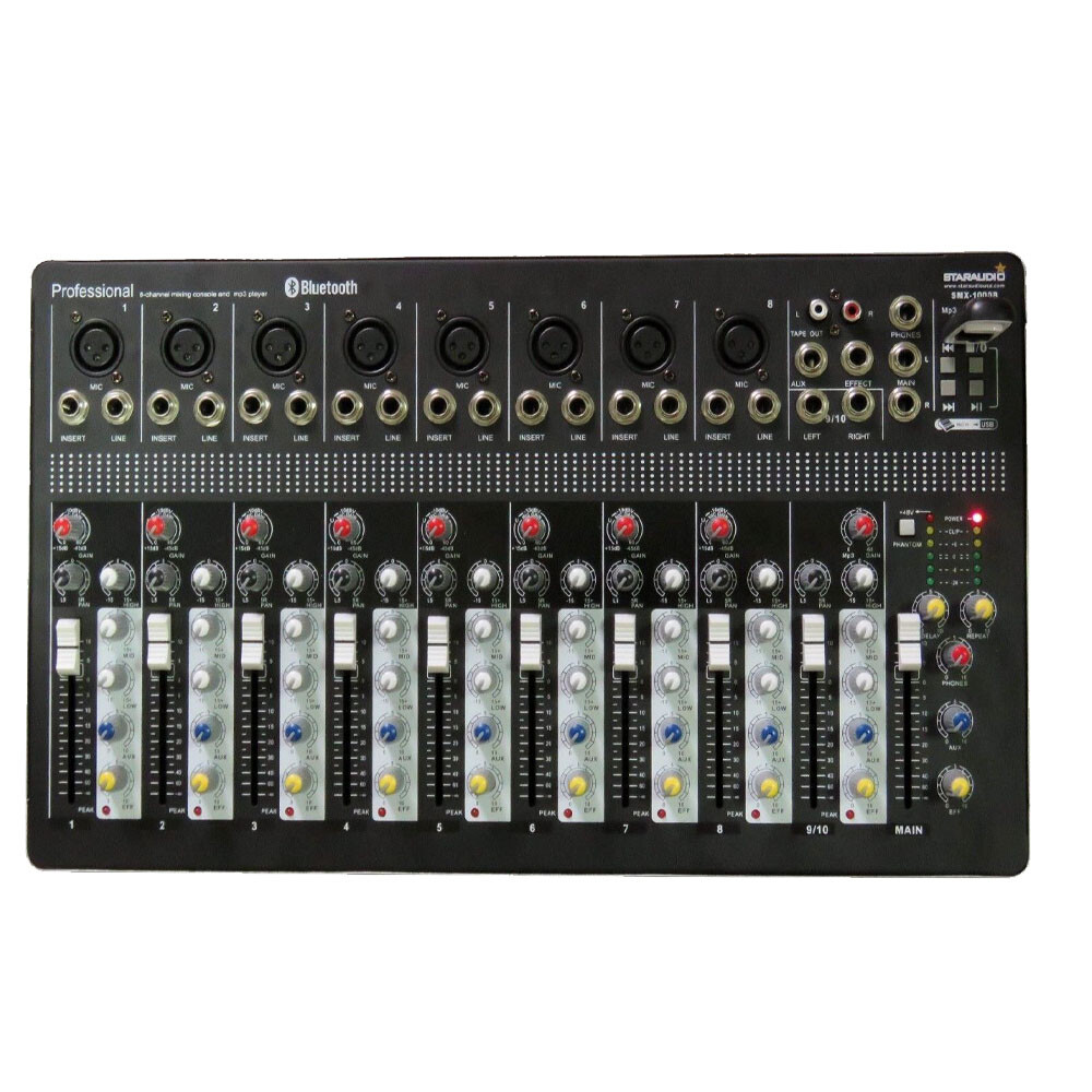 10-Channel USB Mp3 Bluetooth Mixer Studio Mixing,UHF Wireless Karaoke Microphone