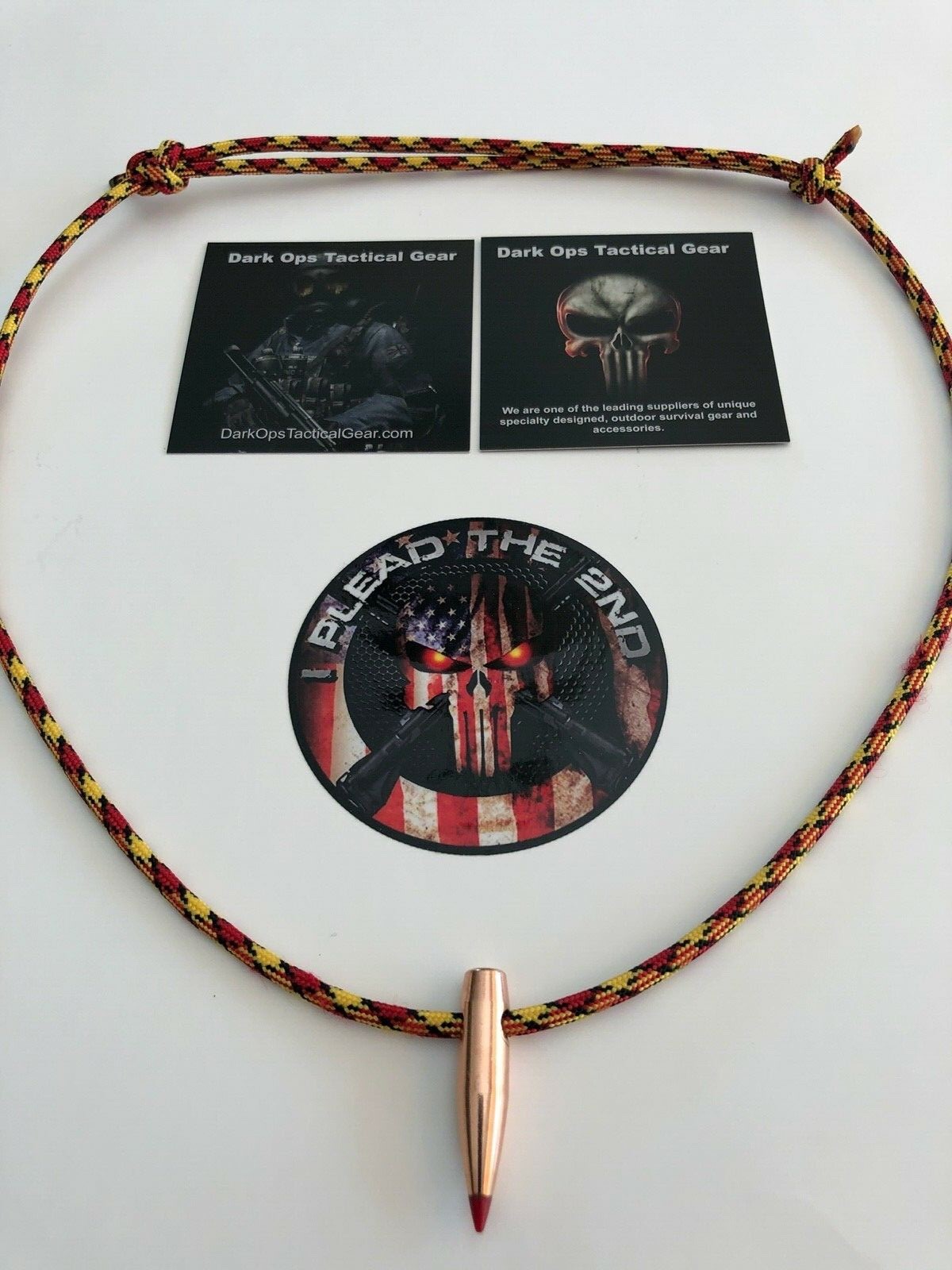 Sniper Paracord HOG TOOTH (.30 Cal  Red Tip)  Necklace + 1 Decal..Red/Yellow/Blk